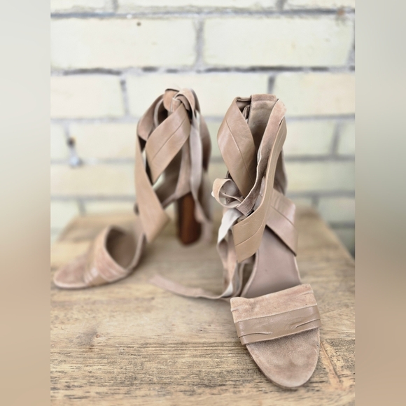 Vince Leather & Suede Wrap Around Heels - Picture 11 of 11